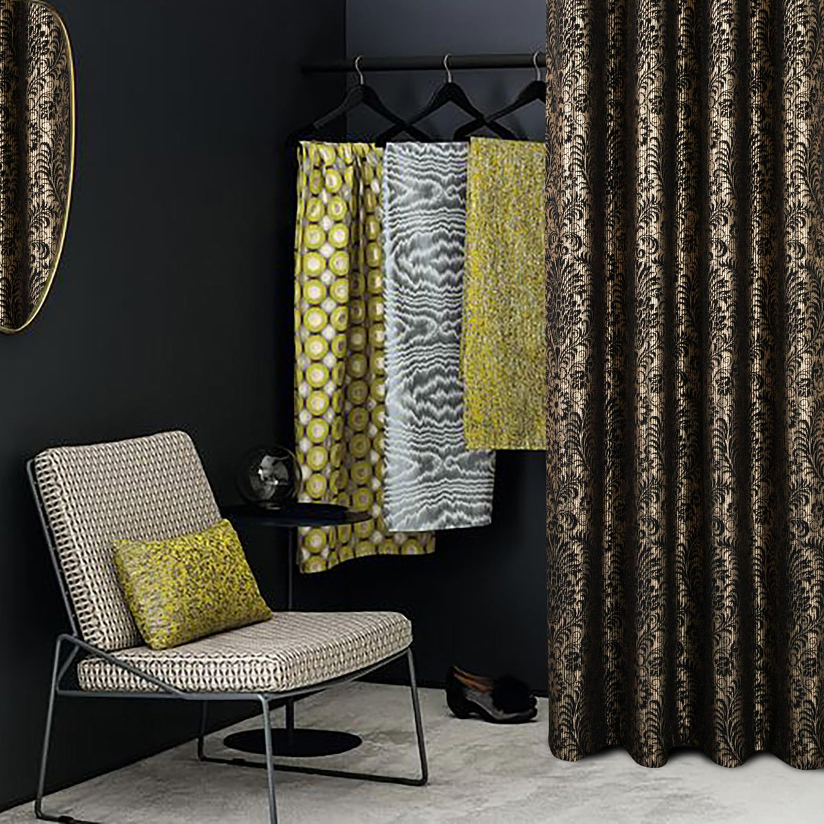 Damask Foil-Print Velvet Blackout Curtains