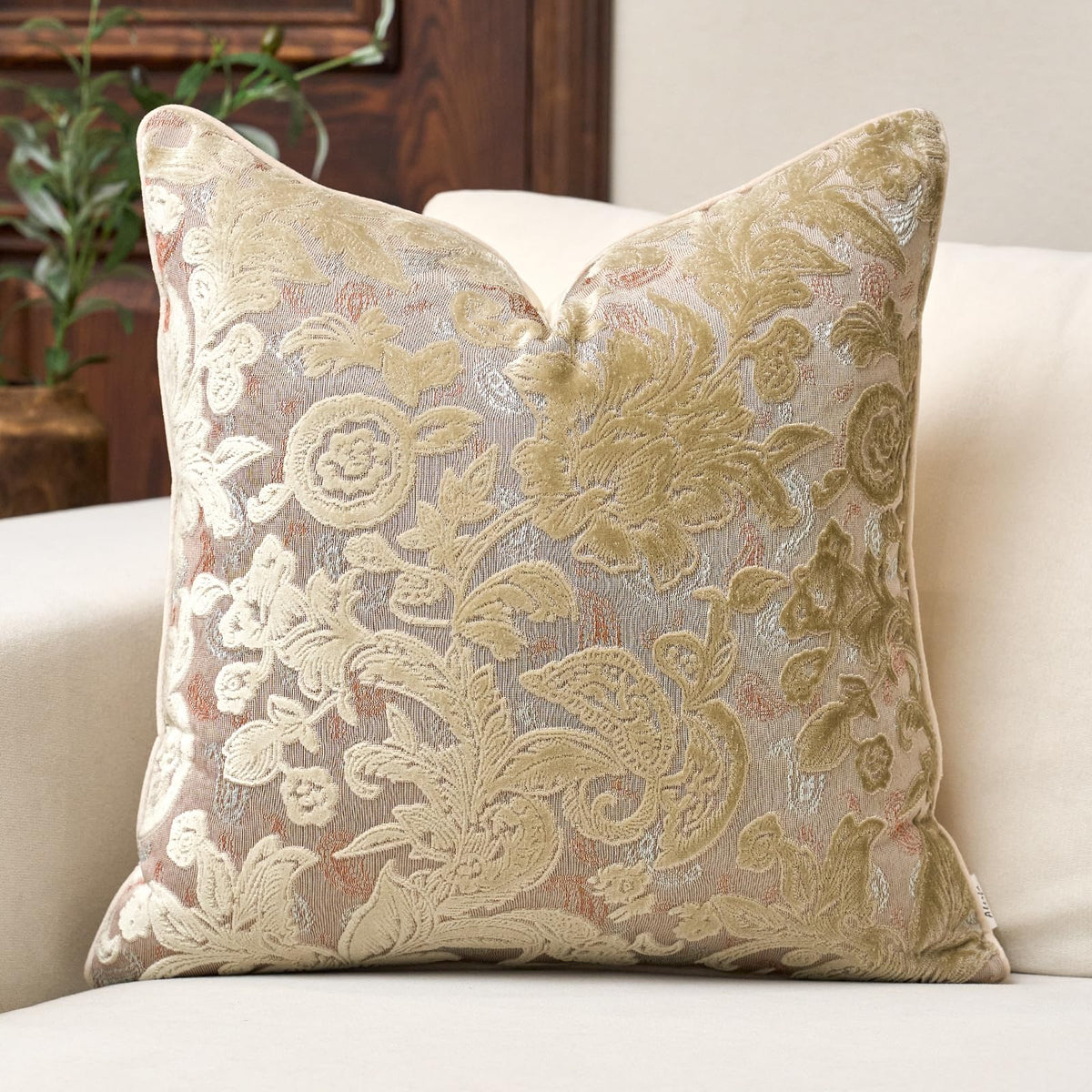 Vintage Floral Cut-Velvet Pillow Cover