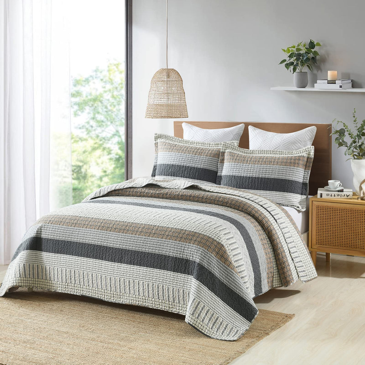 PANGUSHAN 100% Cotton Quilt Set Queen Size