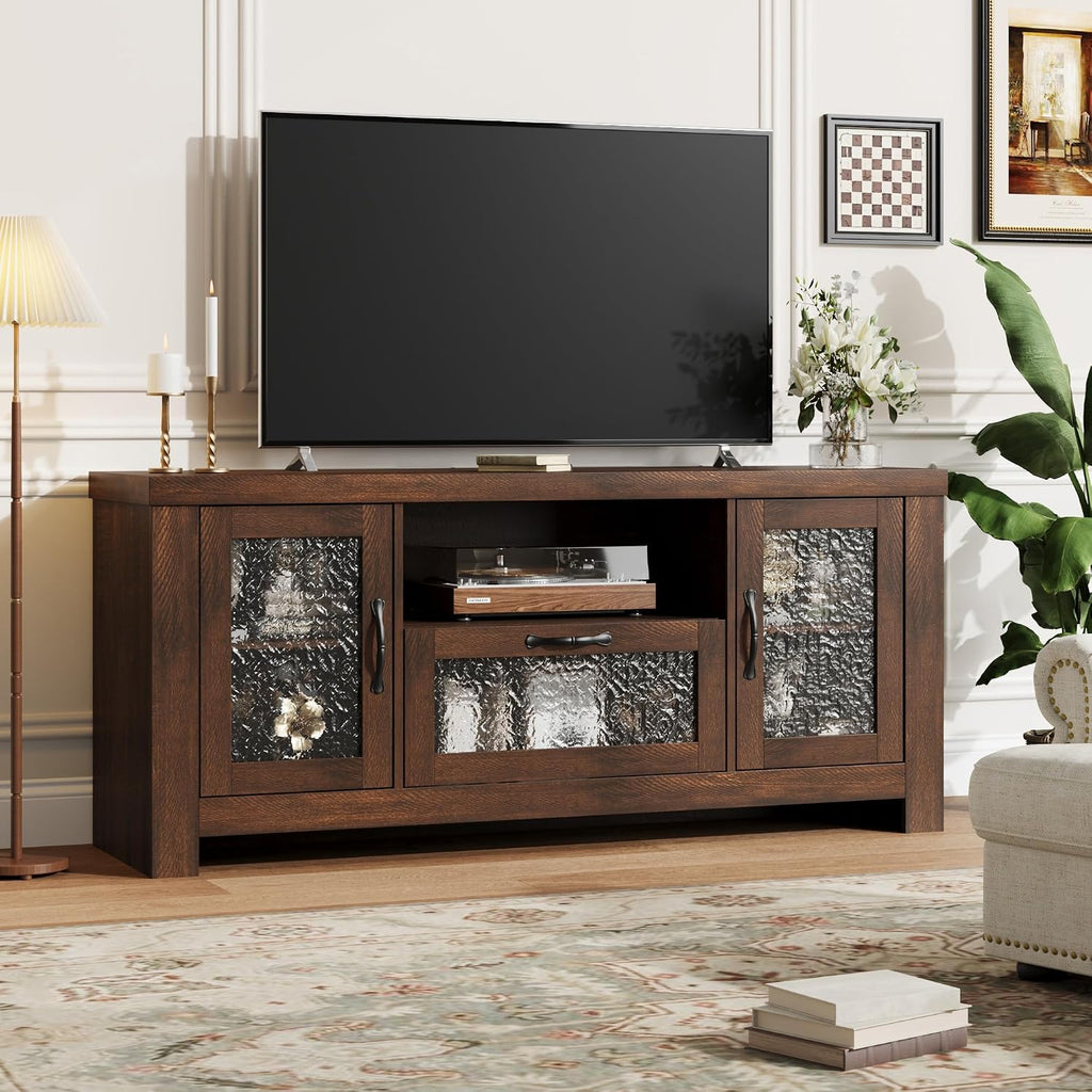 Farmhouse TV Stand with Rippled Acrylic Doors