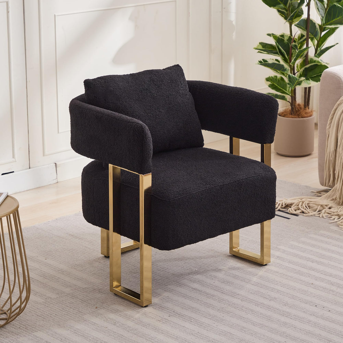 Upholstered Barrel Accent Chairs with Gold Legs – Set of 2