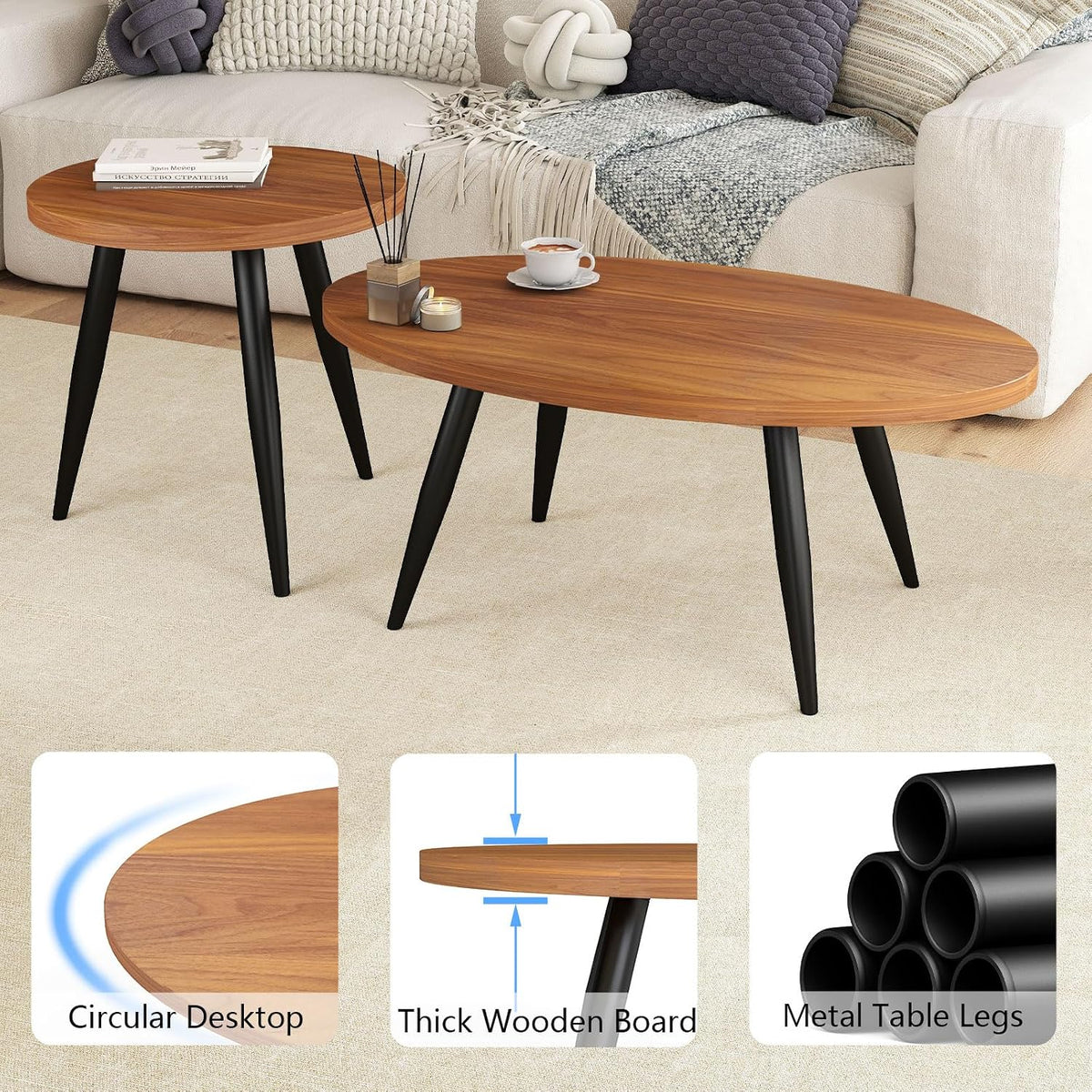 Oval & Round Nesting Coffee Table Set