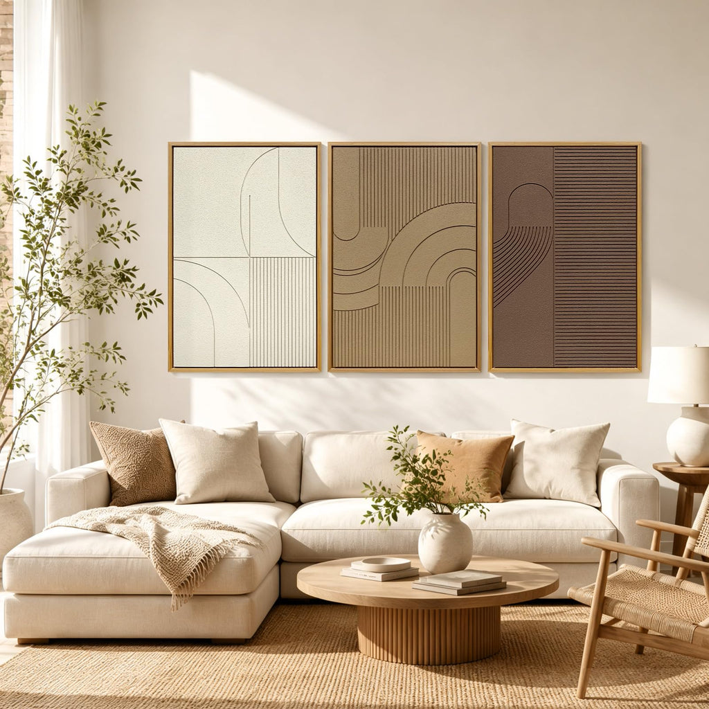 Abstract Geometric Relief Wall Art – Framed Triptych