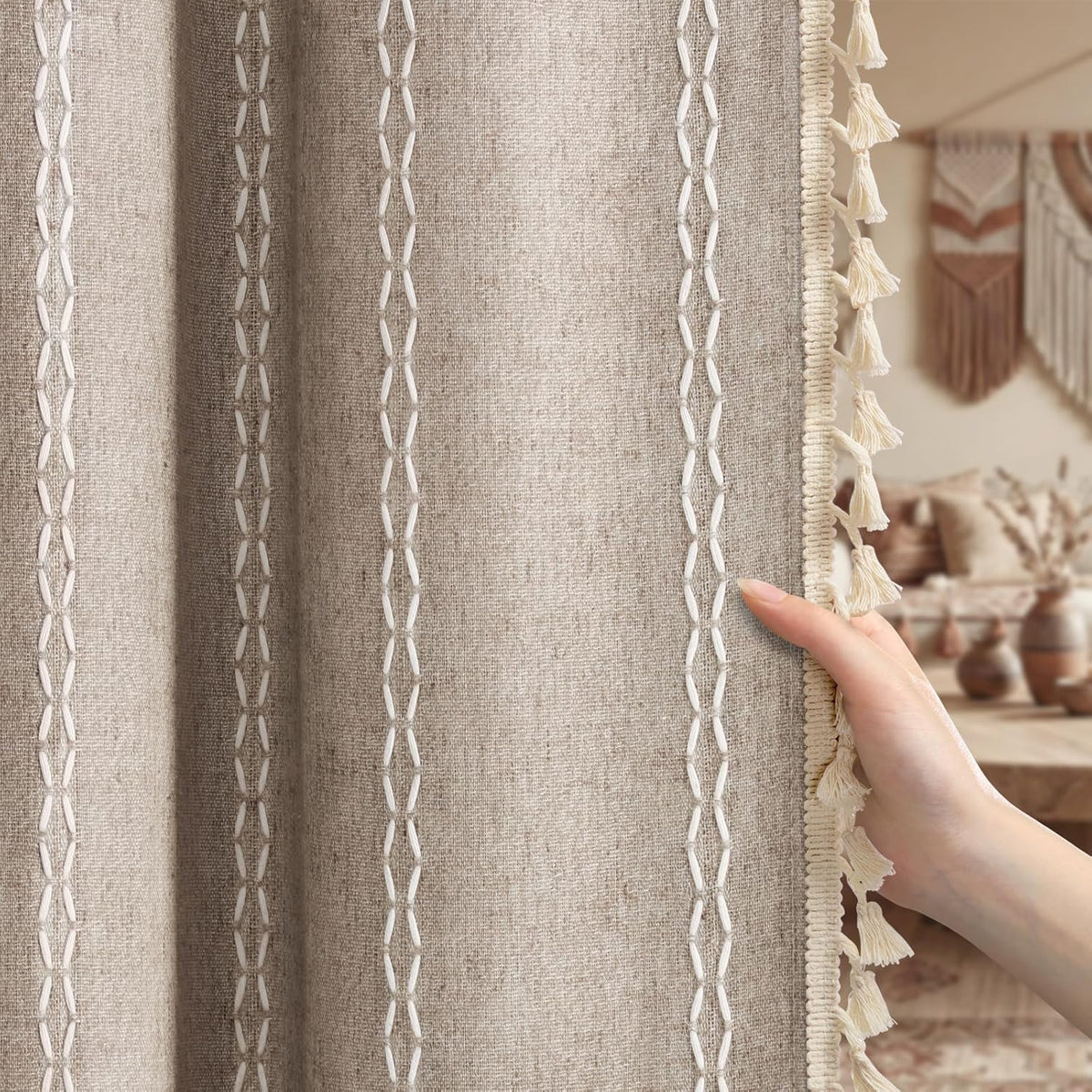Boho Tassel Blackout Curtain Set