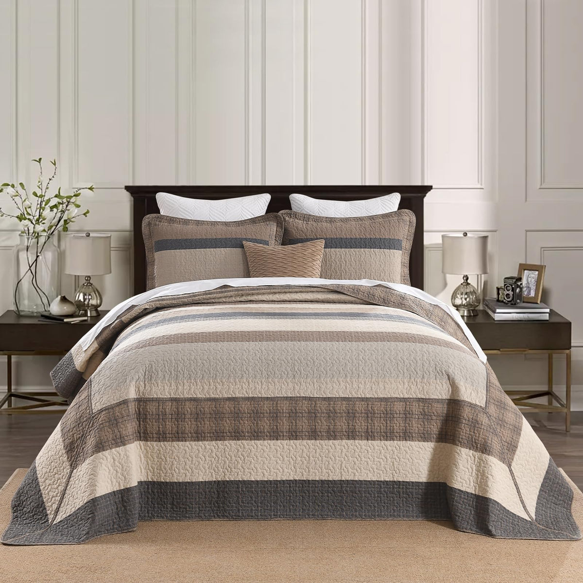 SahSahCasa 128"x120" 100% Cotton Oversized California King XL Bedspread Coverlet