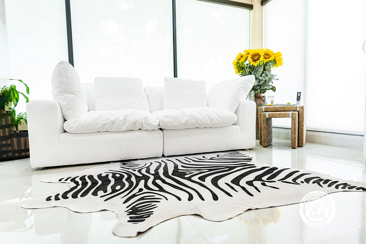 Sunshine Cowhides 100% Genuine Zebra Print Brown on Beige Cowhide Rug - Modern