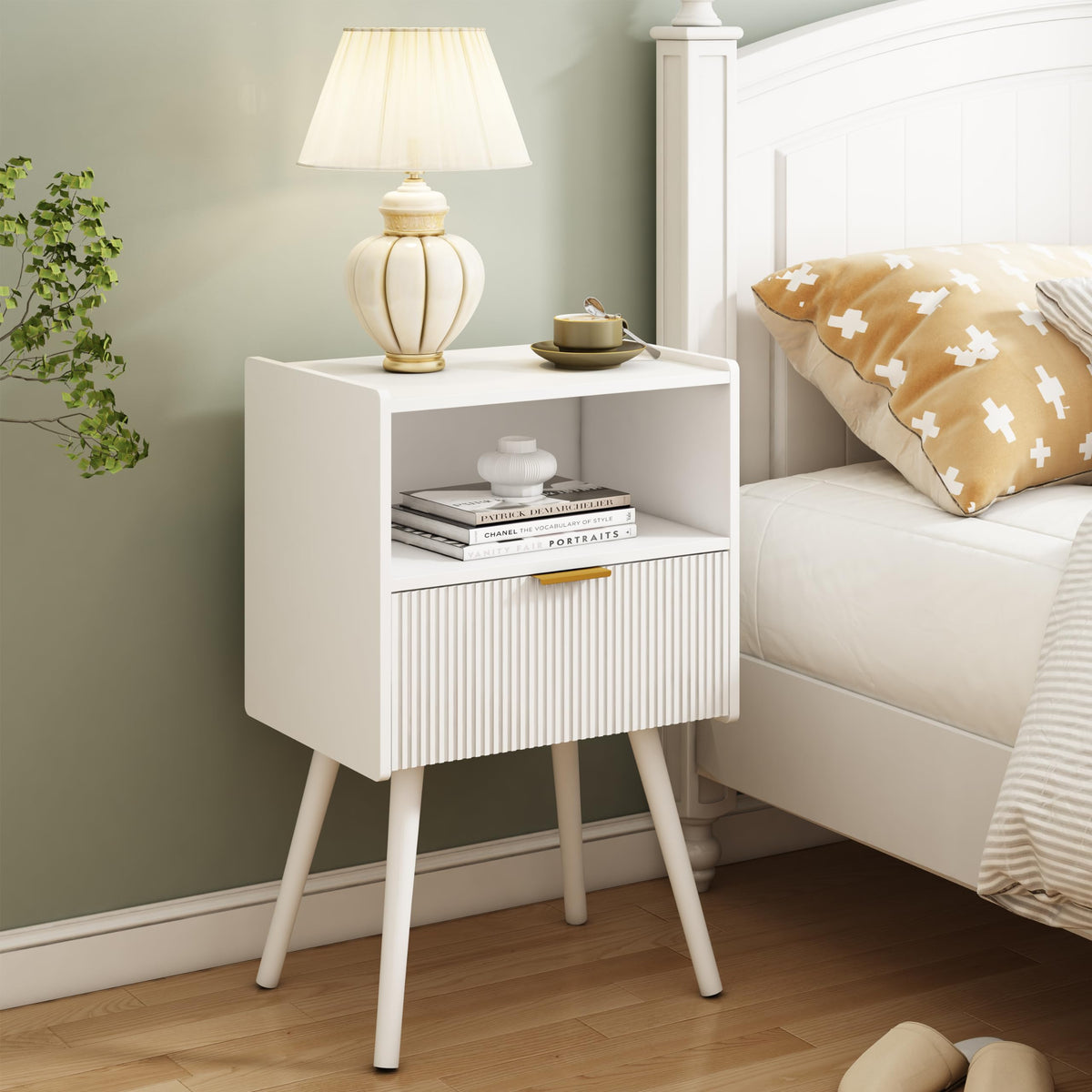 Modern Nightstand with Drawer & Open Shelf