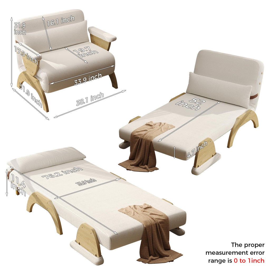 JASIWAY 47" 3-in-1 Convertible Sofa Sleeper Chair Bed for Adults, Futon