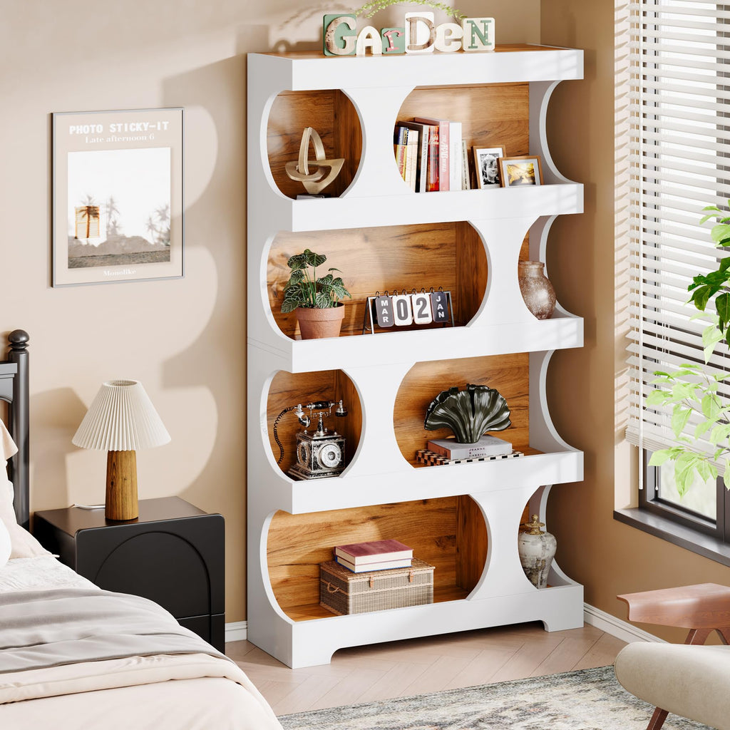 71-Inch S-Shaped 4-Tier Bookcase – Set of 2
