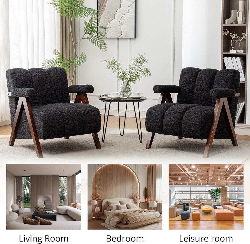 Mid Century Modern Accent Chairs Set of 2 with Solid Wood Frame