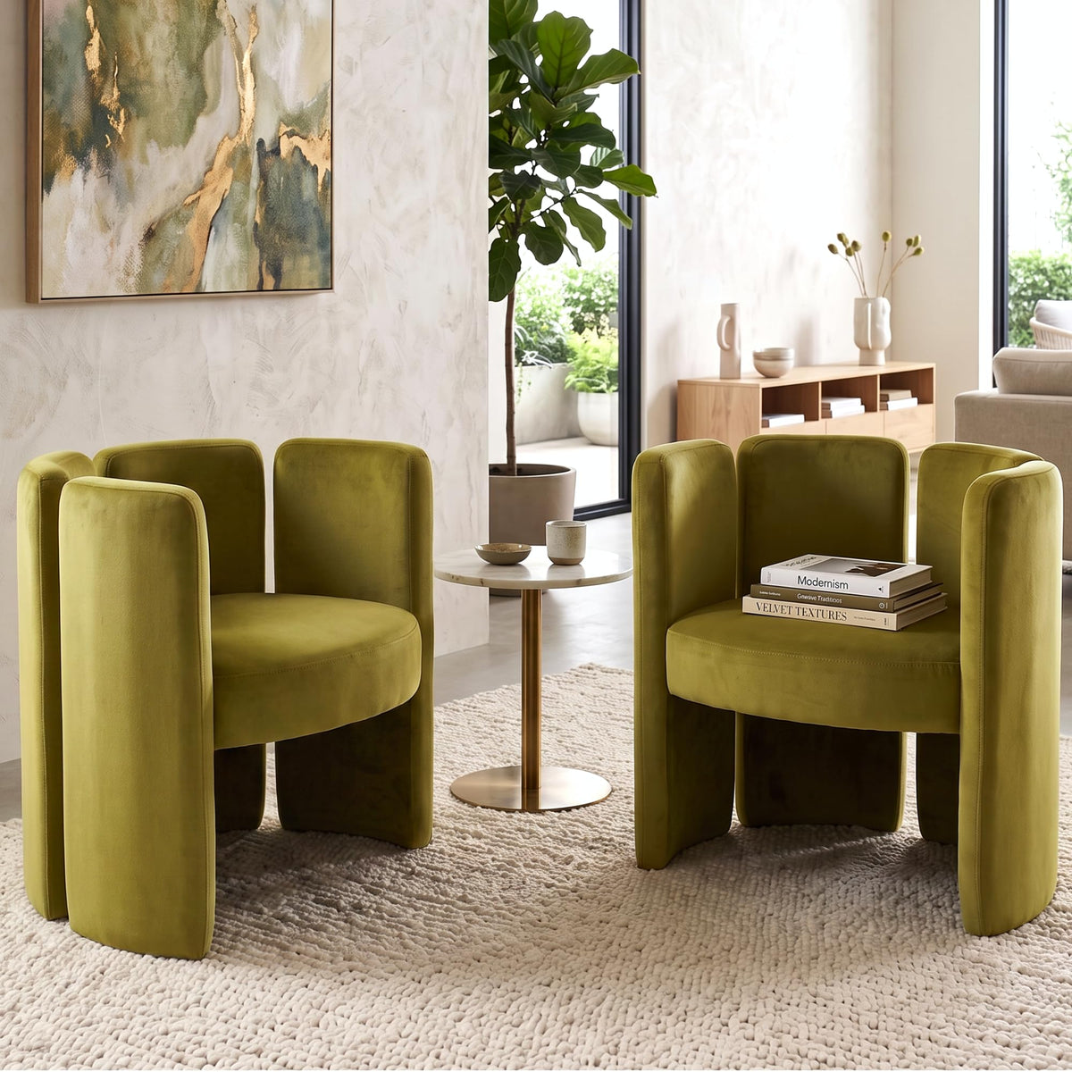 chairus Modern Accent Chair, Unique Velvet Barrel Reading Chair, Green