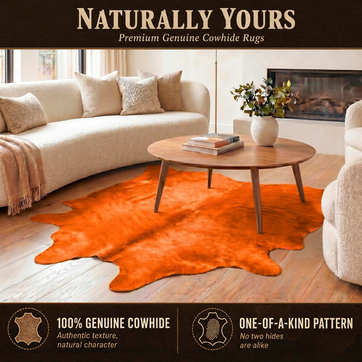 Natural Geneva Cowhide Area Rug, Off-White, 6 ft x 7 ft