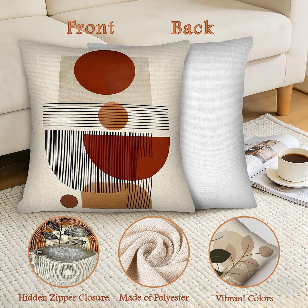 Boho Throw Pillows Covers 18X18 Set of 4, Terracotta Cushion