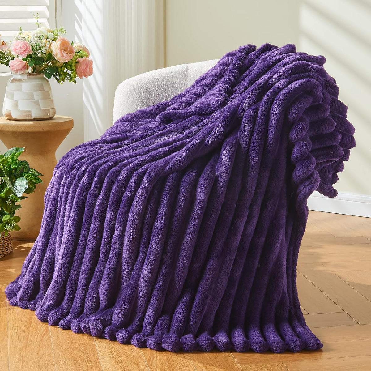 Ribbed Fleece Throw Blanket