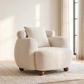 Compact 38in Solid American White Oak Fabric Nordic Style Lazy Chair Pillow for Living Room Home Office Relaxation