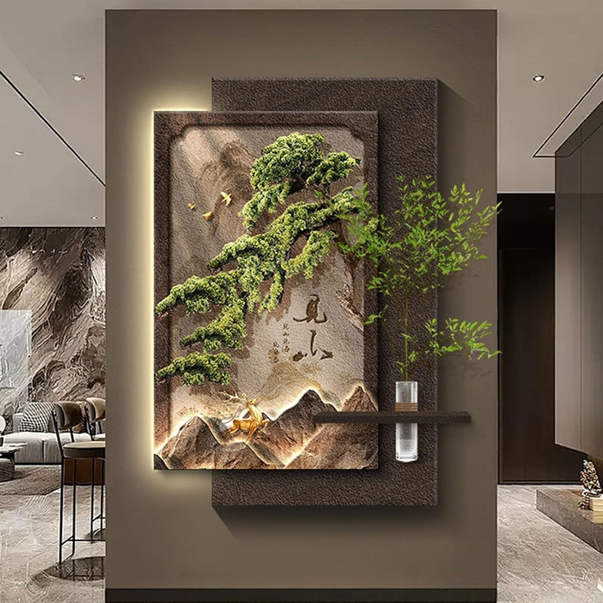 3D Sandstone LED Pine Landscape Wall Art