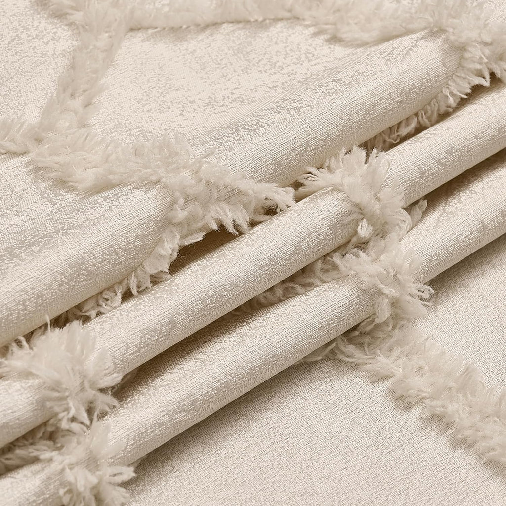 Cream Beige Geometric Jacquard Curtains, Set of Two