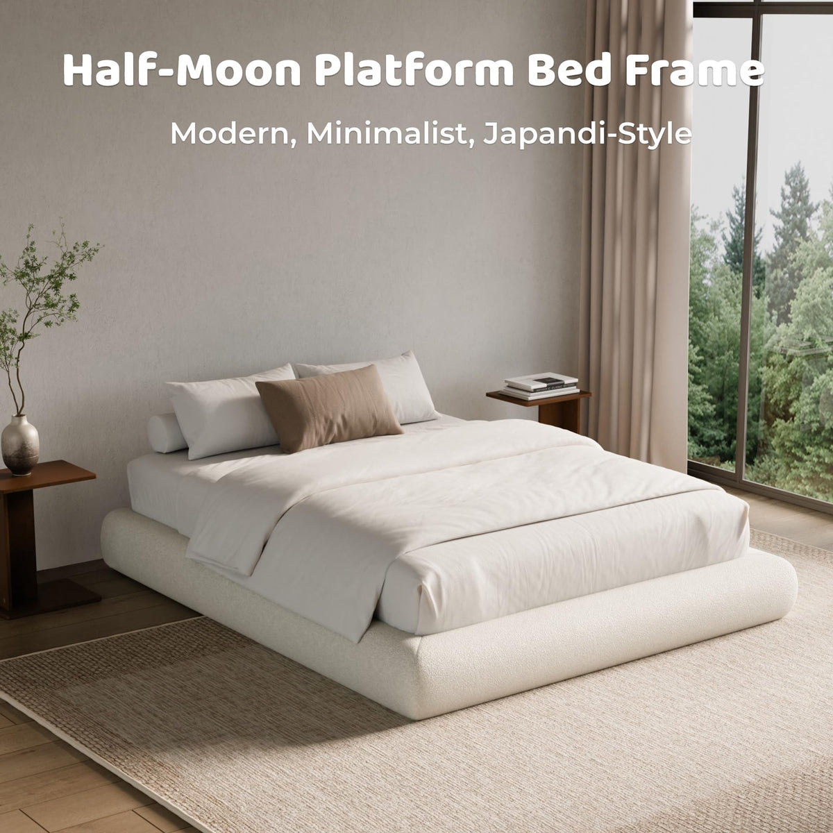 RECCI AirFrame Half-Moon Upholstered King Platform Bed Frame