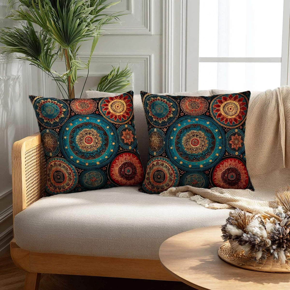 Firmiso Rust Orange Mandala Throw Pillow Covers 18x18 Set of 2