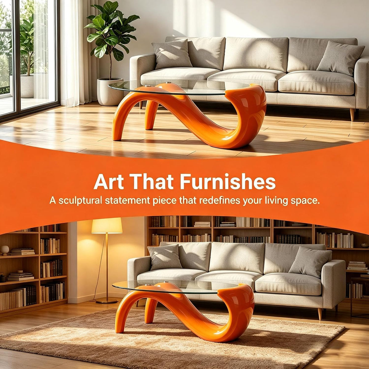 Orange Oval Glass-Top Coffee Table
