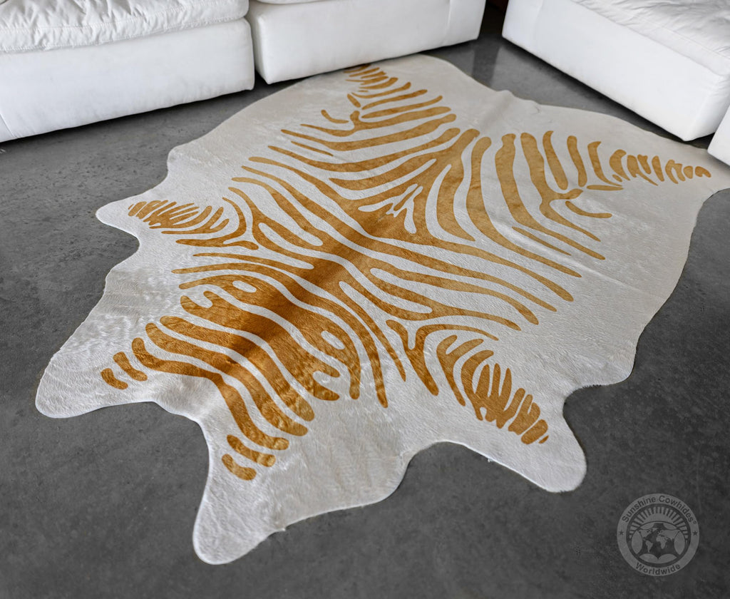 Sunshine Cowhides 100% Genuine Zebra Print Brown on Beige Cowhide Rug - Modern