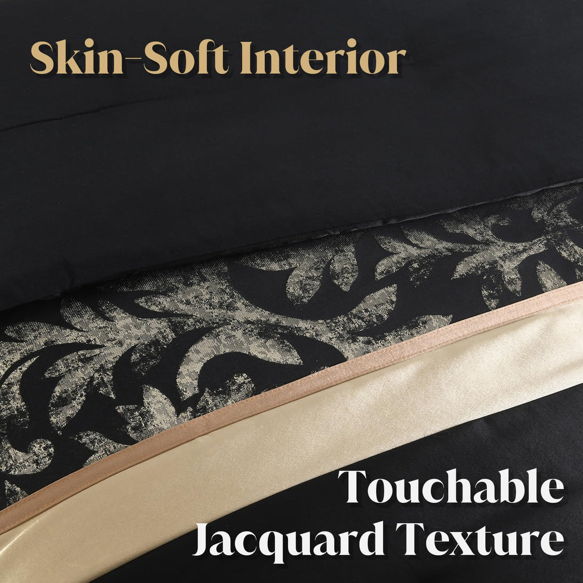 CozyDH Black Gold Jacquard Comforter Set California King, 7PCS Bed in a Bag