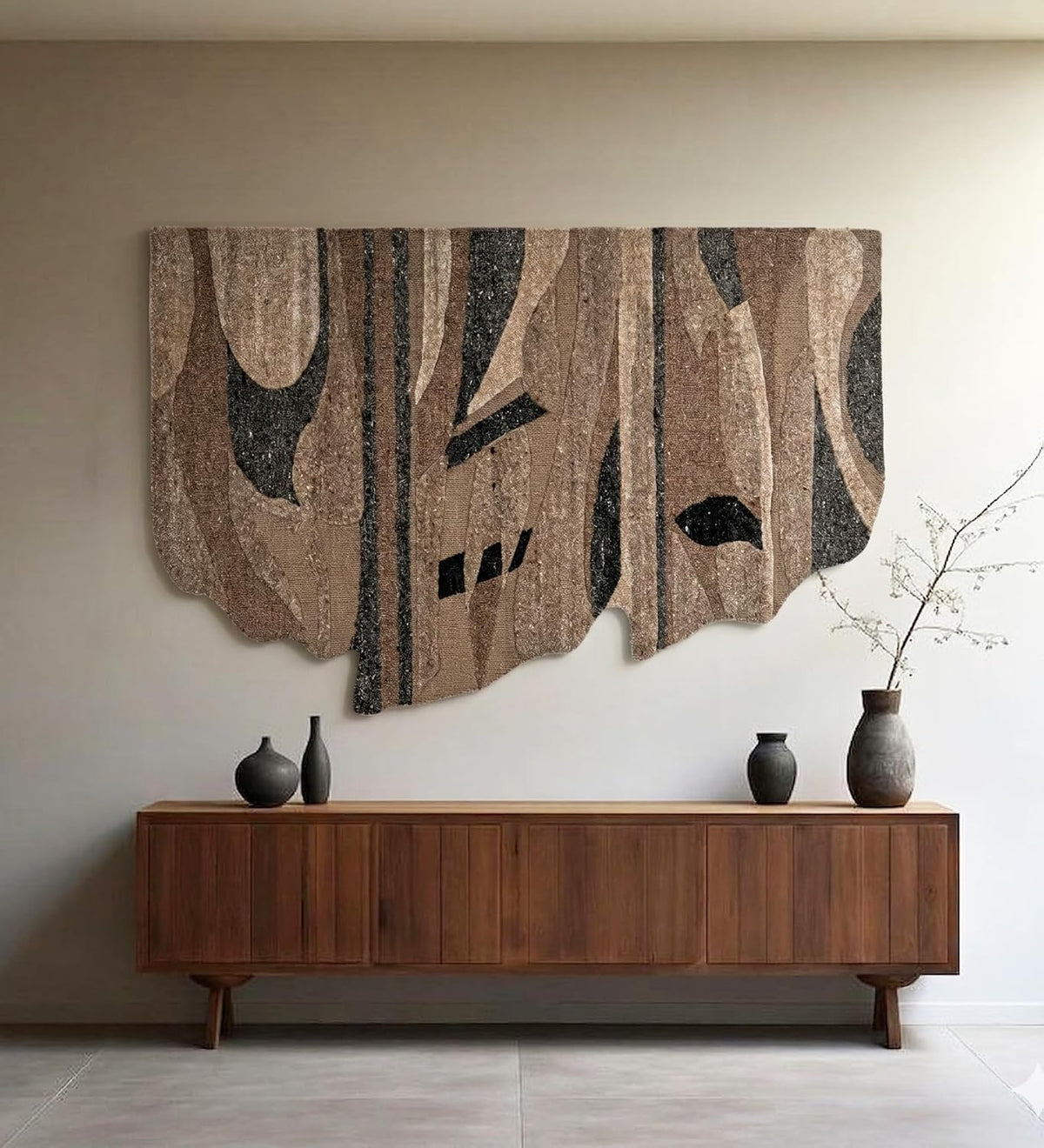 Handmade Woven Abstract Wall Art in Coffee Brown