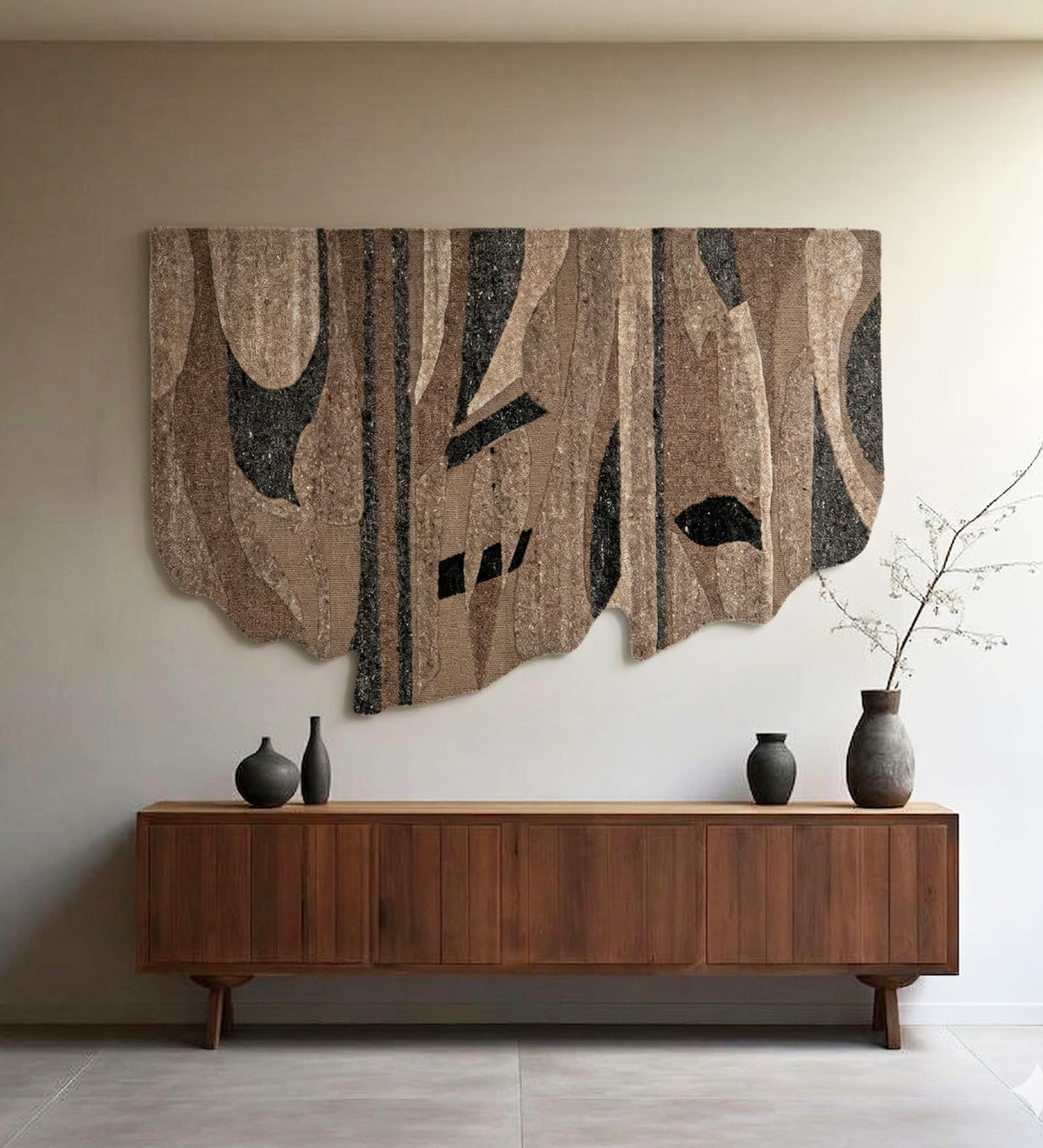 Handmade Woven Abstract Wall Art in Coffee Brown