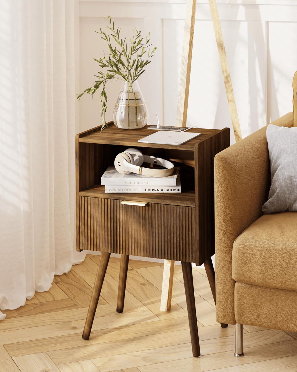 Modern Nightstand with Drawer & Open Shelf