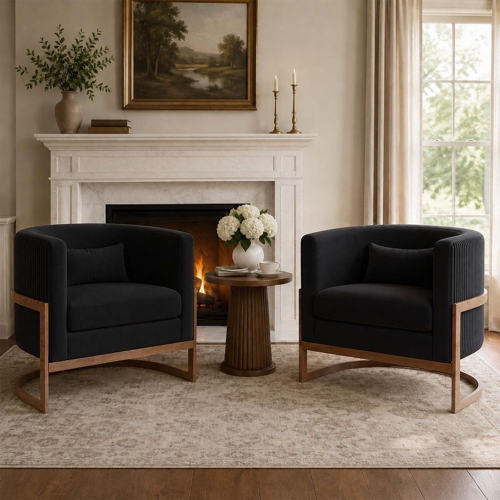 Velvet Accent Chair Ivory Modern Barrel Chair with Gold Legs