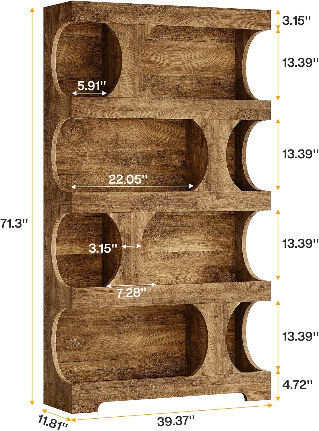 71-Inch Asymmetrical 4-Tier Bookcase