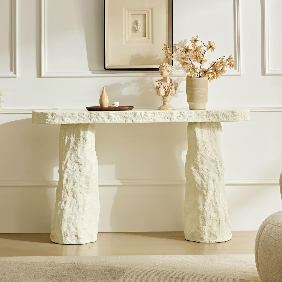 47.24" Fiberglass Entryway Table, Narrow Long Console Table, Modern Wavy Design Sofa Table Entrance Table for Living Room,Foyer,Hallway,No Need Assembly
