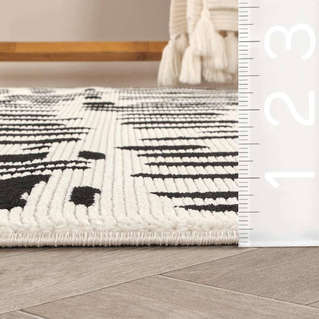 Abani Geometric Beige/Black Area Rug -6'x9' - Modern 3D Lines Design - Deco