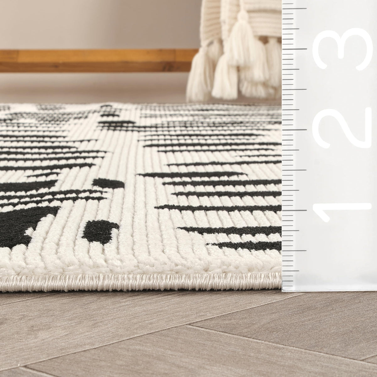 Abani Geometric Beige/Black Area Rug -6'x9' - Modern 3D Lines Design - Deco