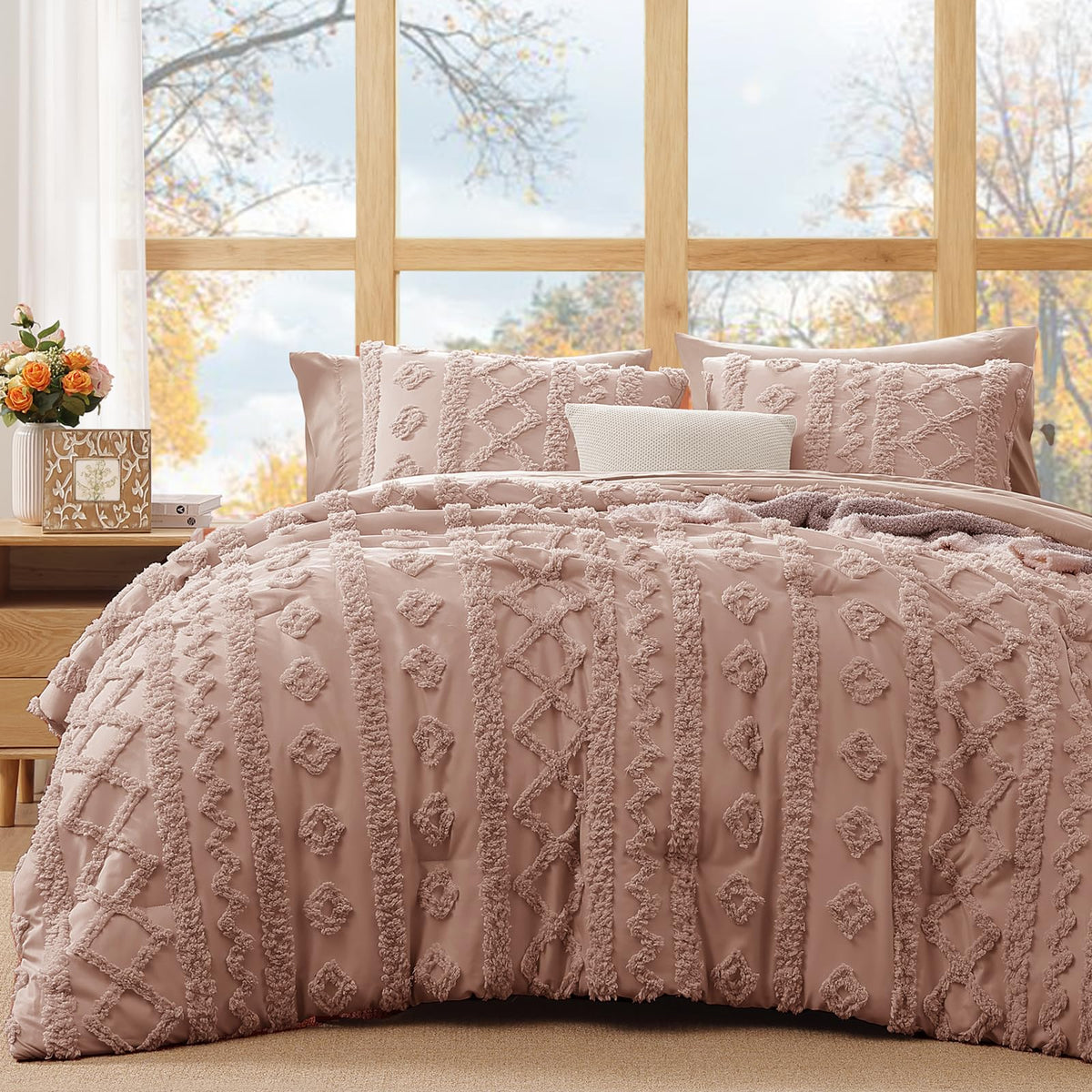 King Size Comforter Set- 7 Pieces Tufted Bed in a Bag King Bedding Sets