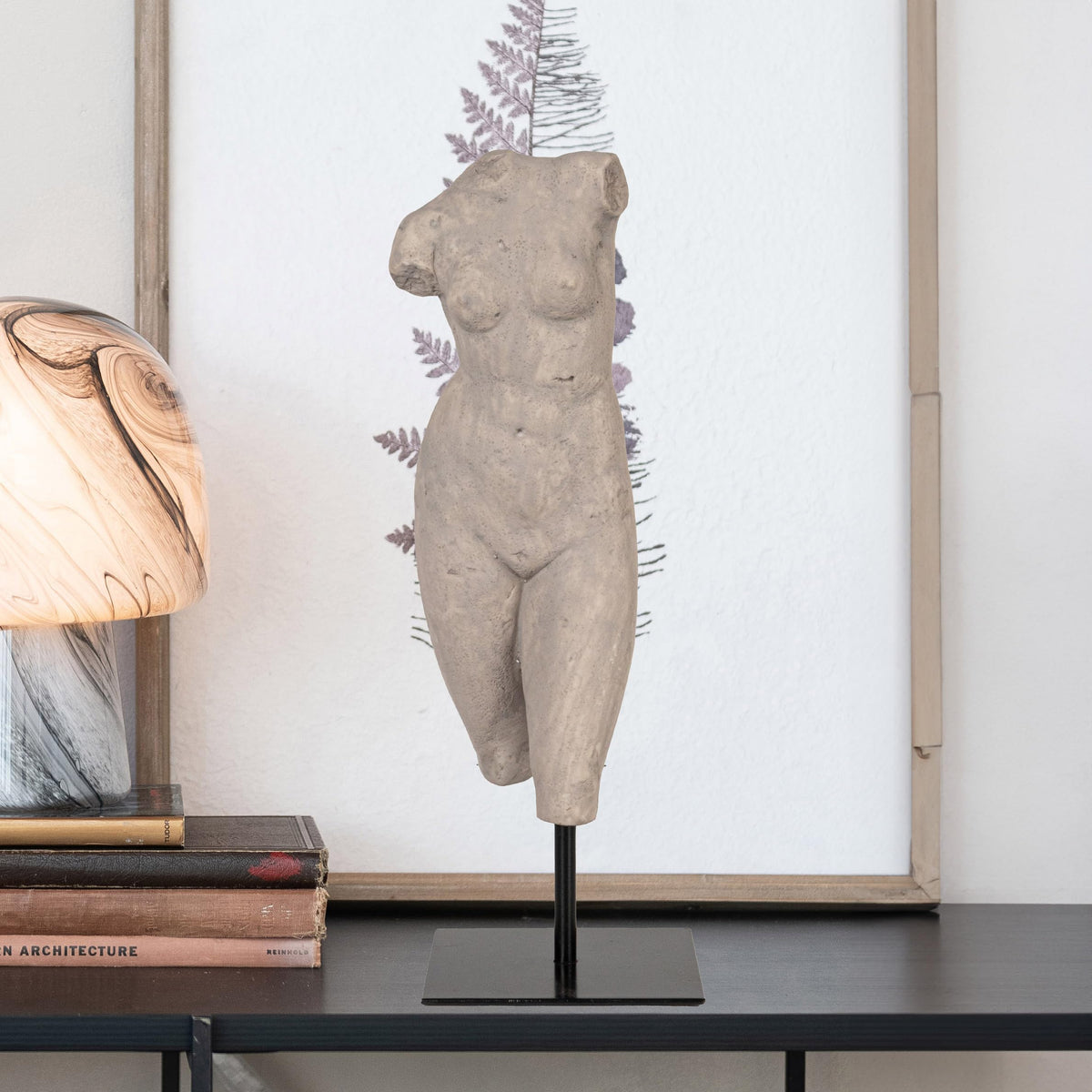 Creative Co-Op Resin Female Body Figure on Metal Stand, Plaster Finish