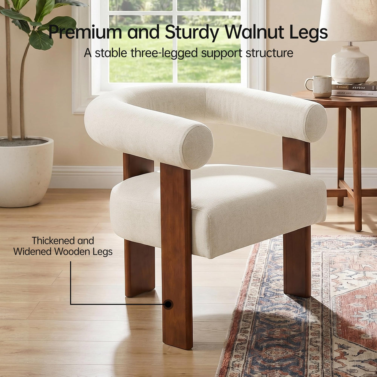 Usaint Upholstered Barrel Accent Chair with Walnut Wood Legs and Armrests
