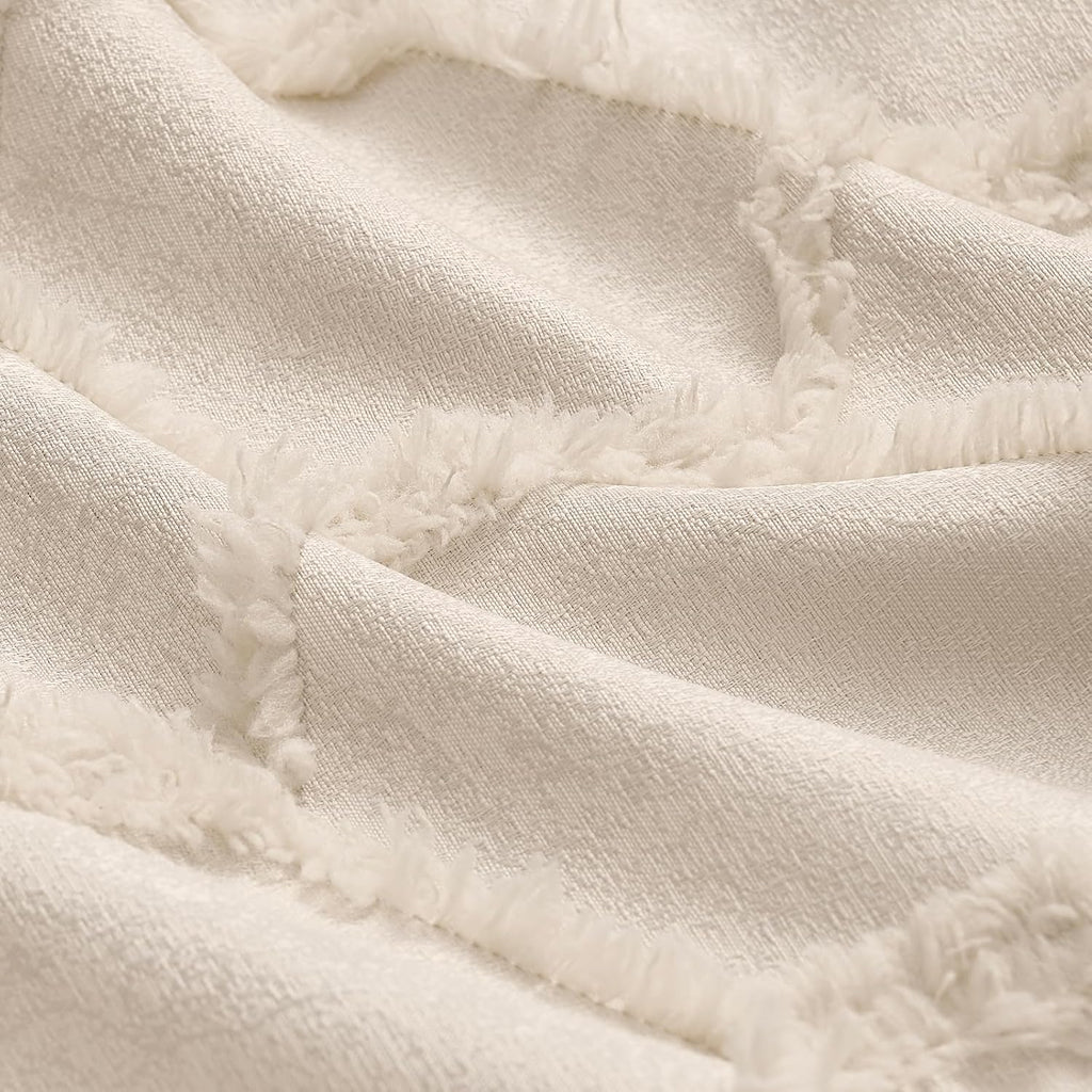 Cream Beige Geometric Jacquard Curtains, Set of Two