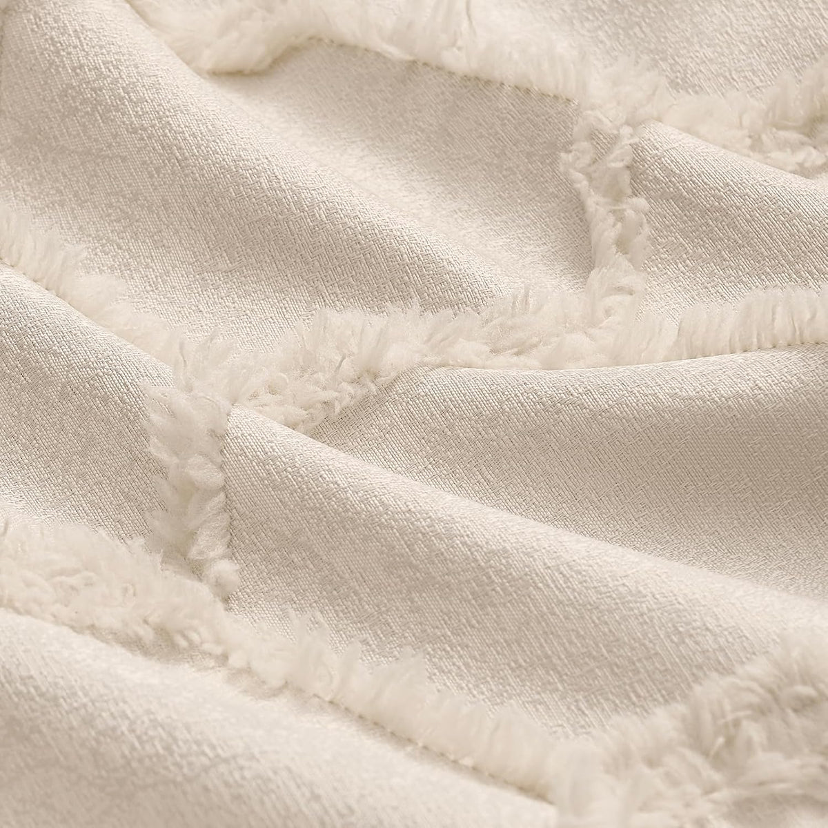 Cream Beige Geometric Jacquard Curtains, Set of Two