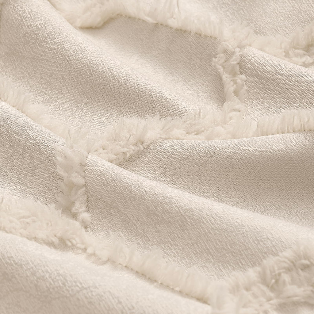 Cream Beige Geometric Jacquard Curtains, Set of Two