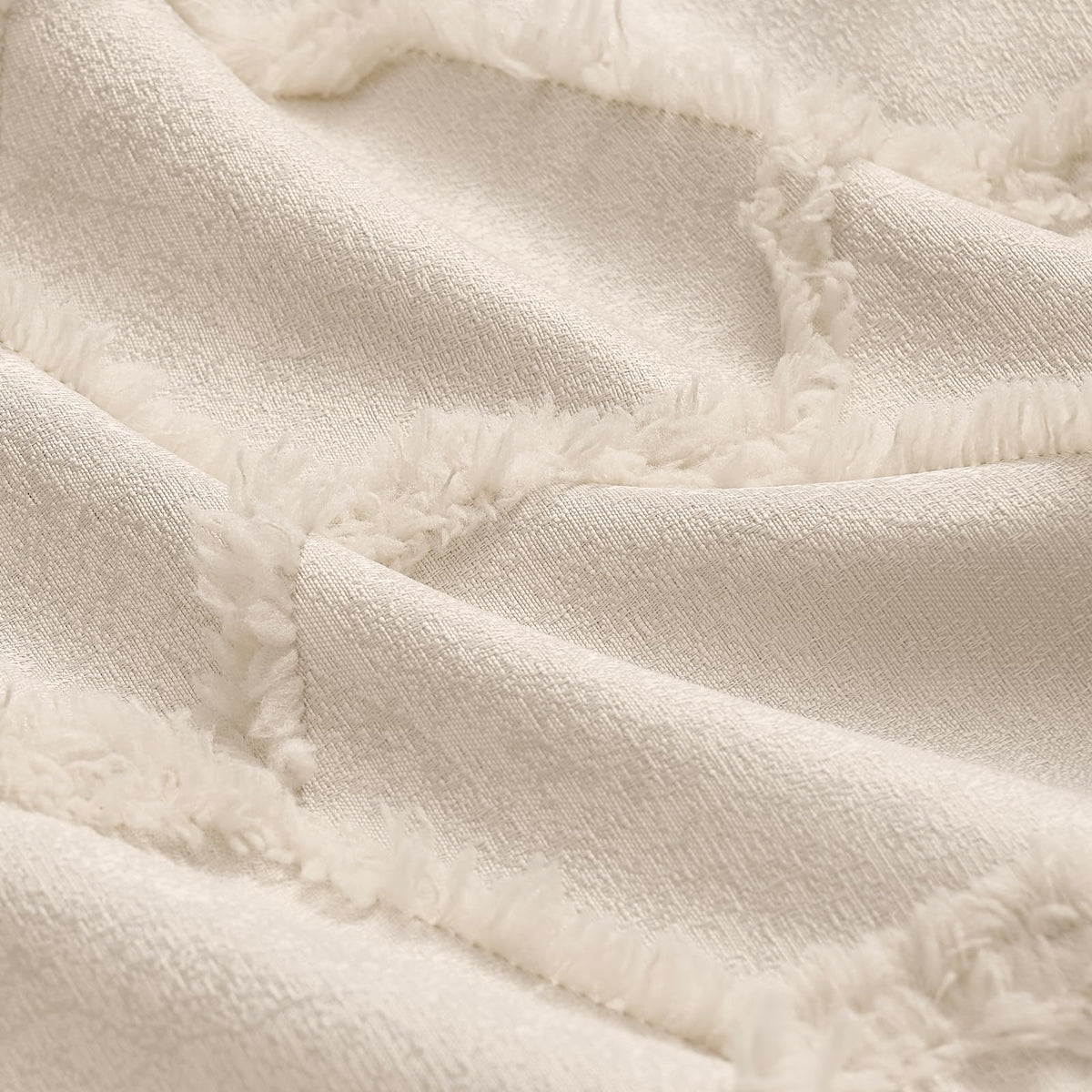 Cream Beige Geometric Jacquard Curtains, Set of Two