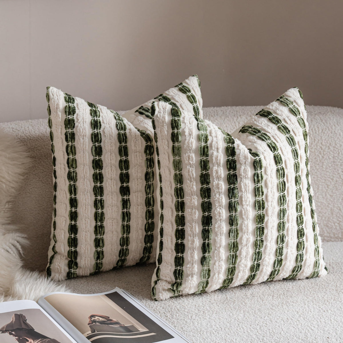 Striped Chenille Pillow Covers