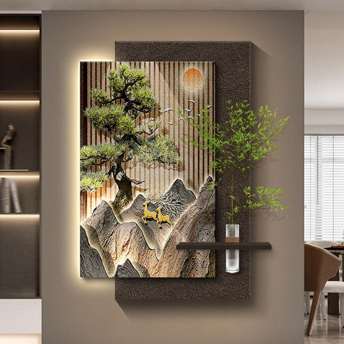 3D Sandstone LED Pine Landscape Wall Art