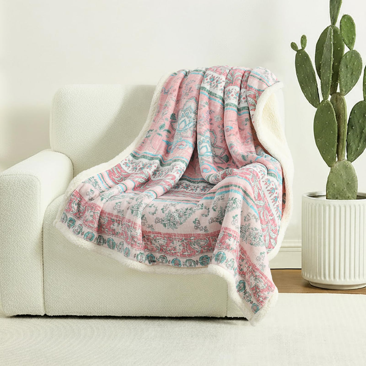 Aztec Sherpa-Lined Throw Blanket