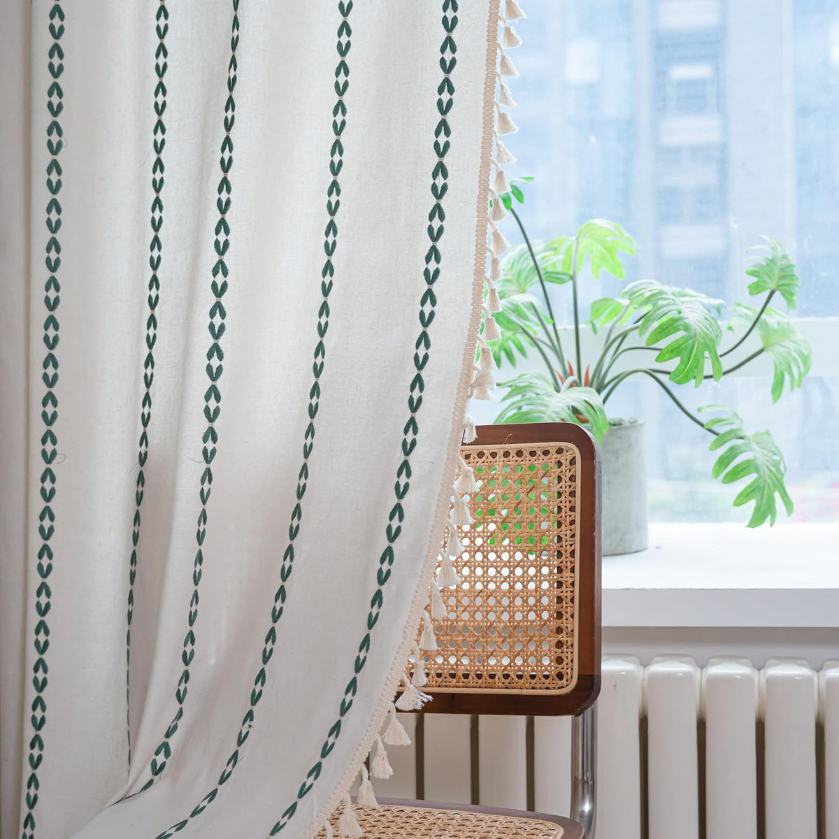 Boho Tassel Rod-Pocket Curtain Panel