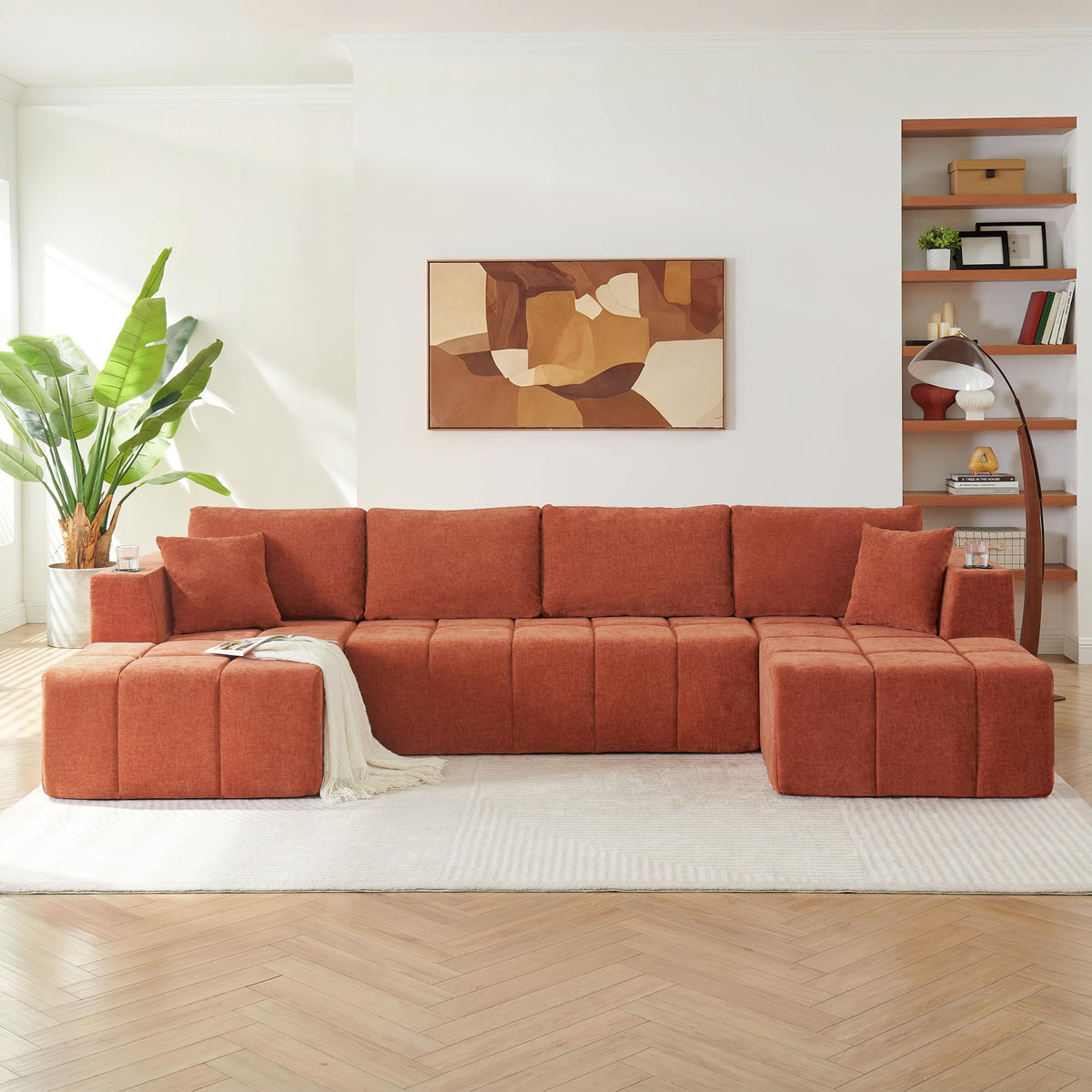 132" U-Shaped Sectional Couch Chenille Cloud Modular Sectional Sofa