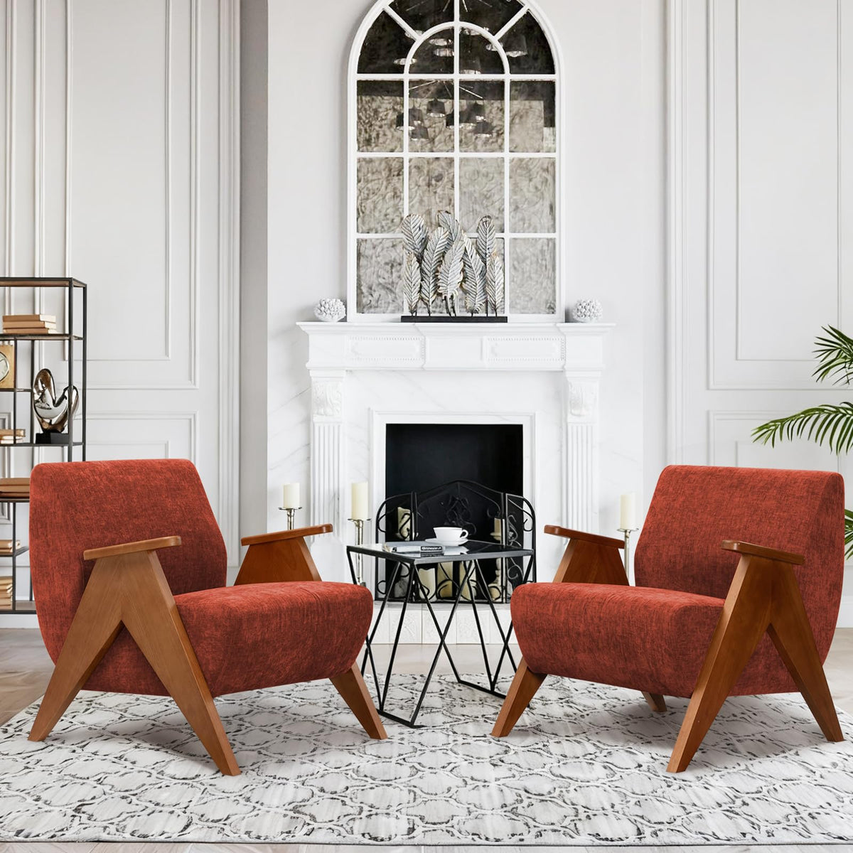 2 Pcs Home Accent Chair Mid Century Modern Accent Chair with Wood Frame
