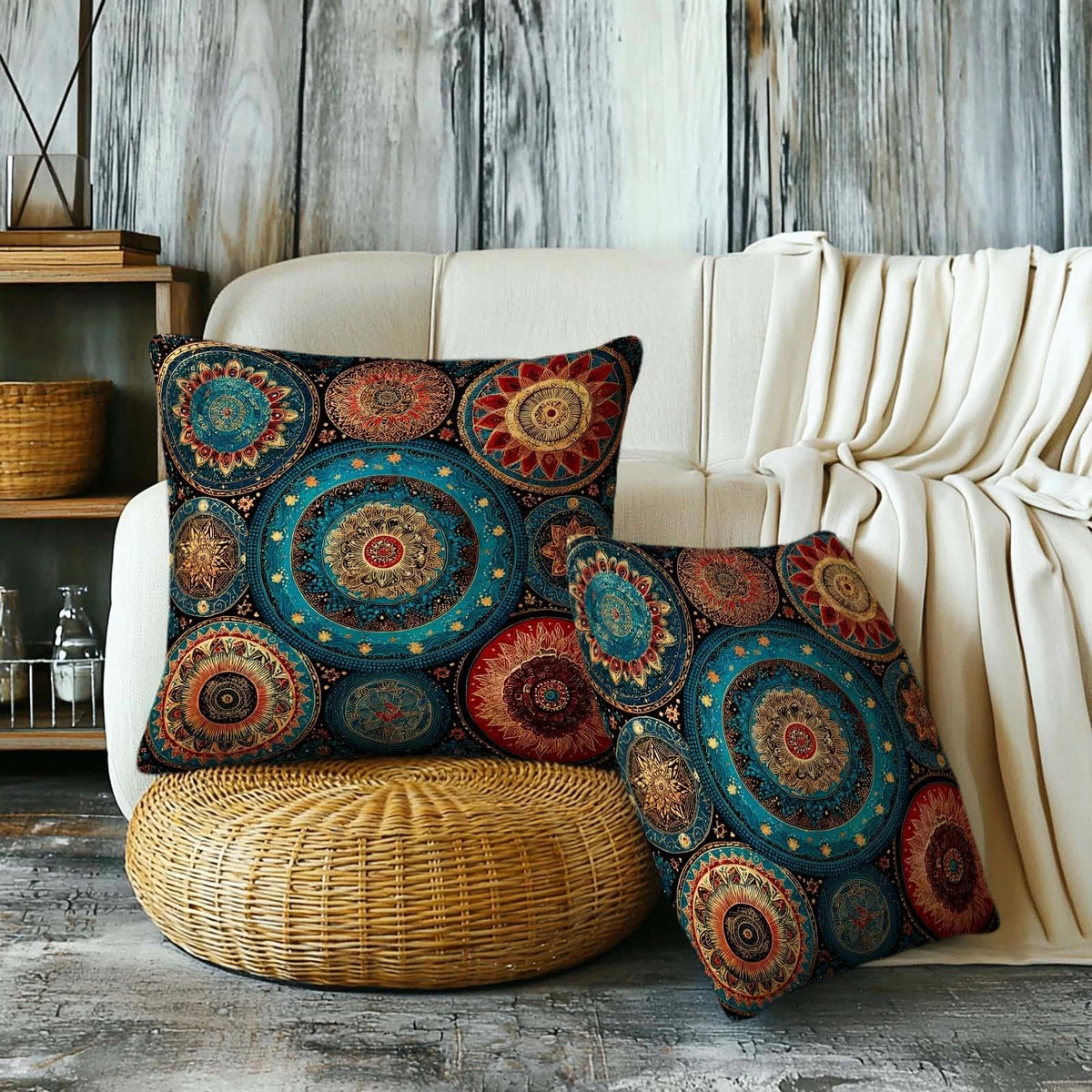 Firmiso Rust Orange Mandala Throw Pillow Covers 18x18 Set of 2
