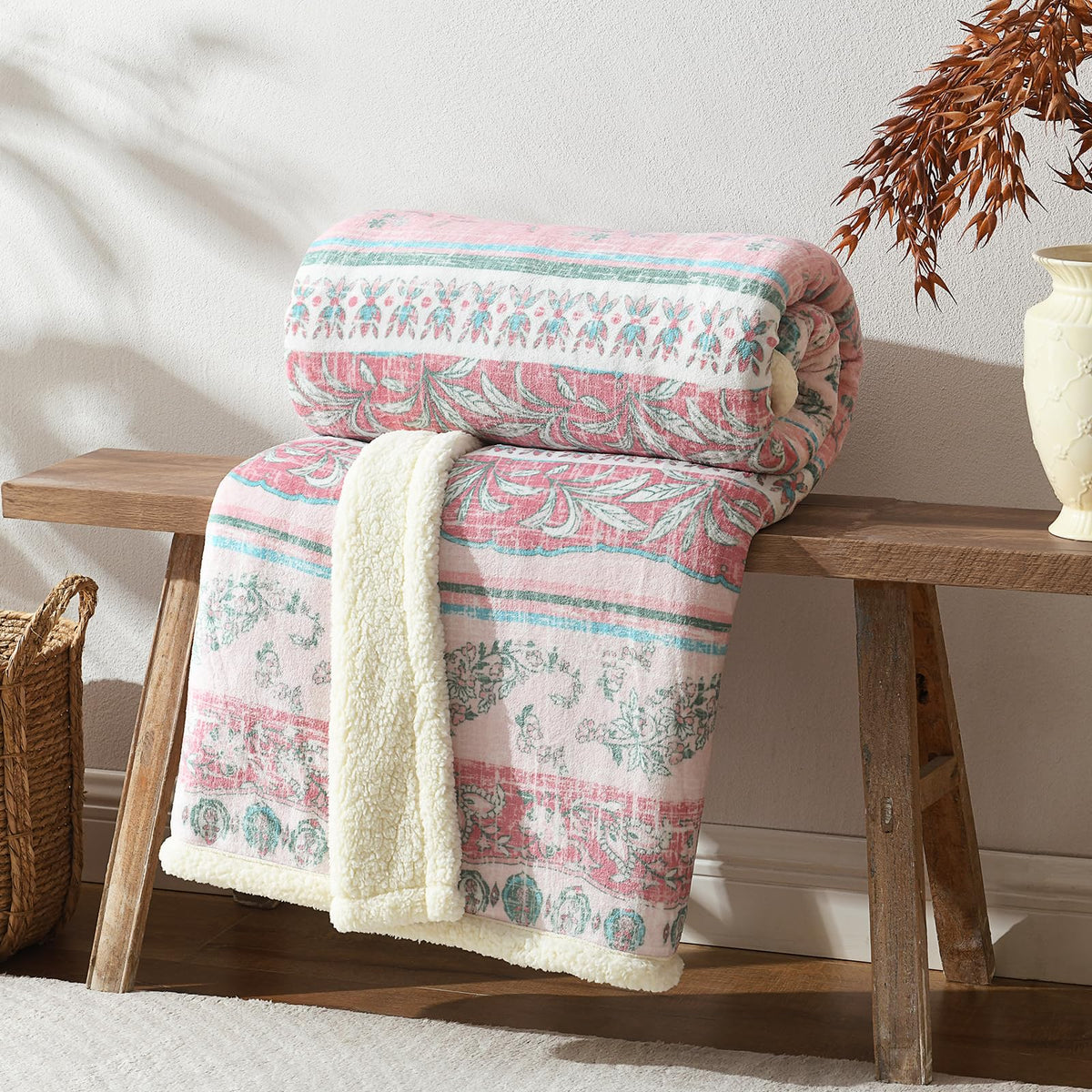 Aztec Sherpa-Lined Throw Blanket