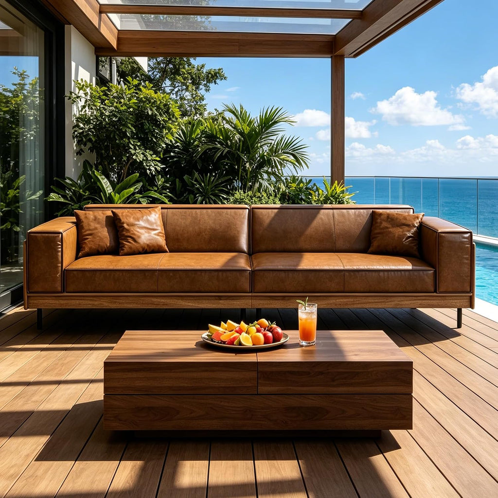 110.24" Minimalist Outdoor 4 Person Patio Sofa Couch, Brown